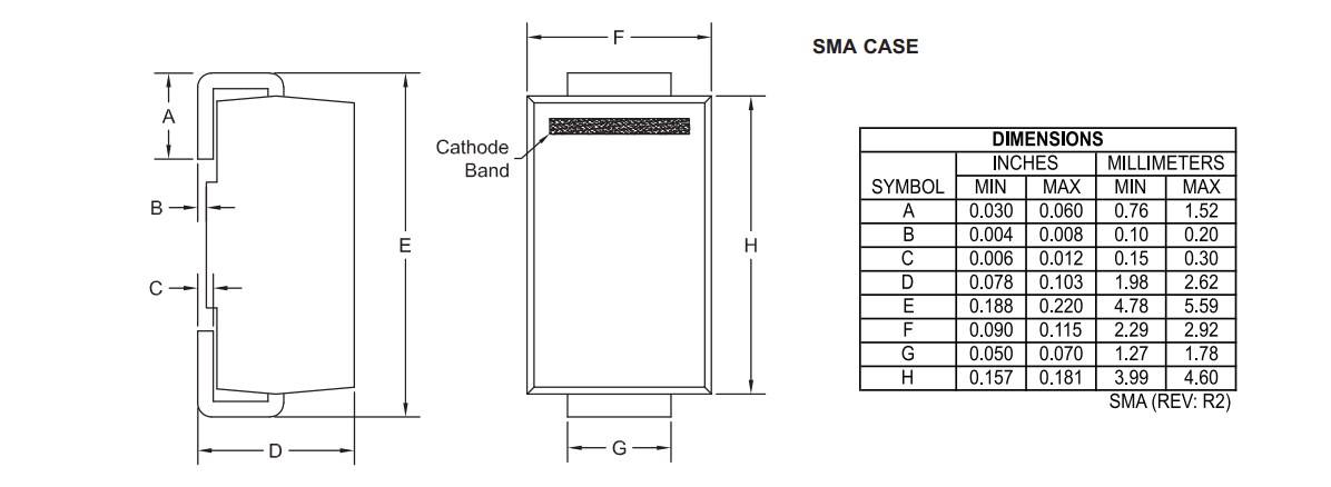 Mechanical Drawing - Central Semiconductor CMSH1 Series 1.0 Amp Schottky Rectifiers